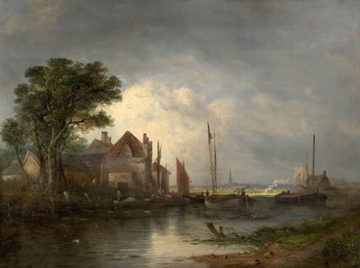 Escena fluvial con barcos, siglo XIX de William Henry Crome
